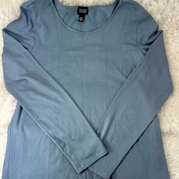 EILEEN FISHER WOMENS WATER BLUE LONG SLEEVE VISCOSE TEE SHIRT S - Picture 10 of 11